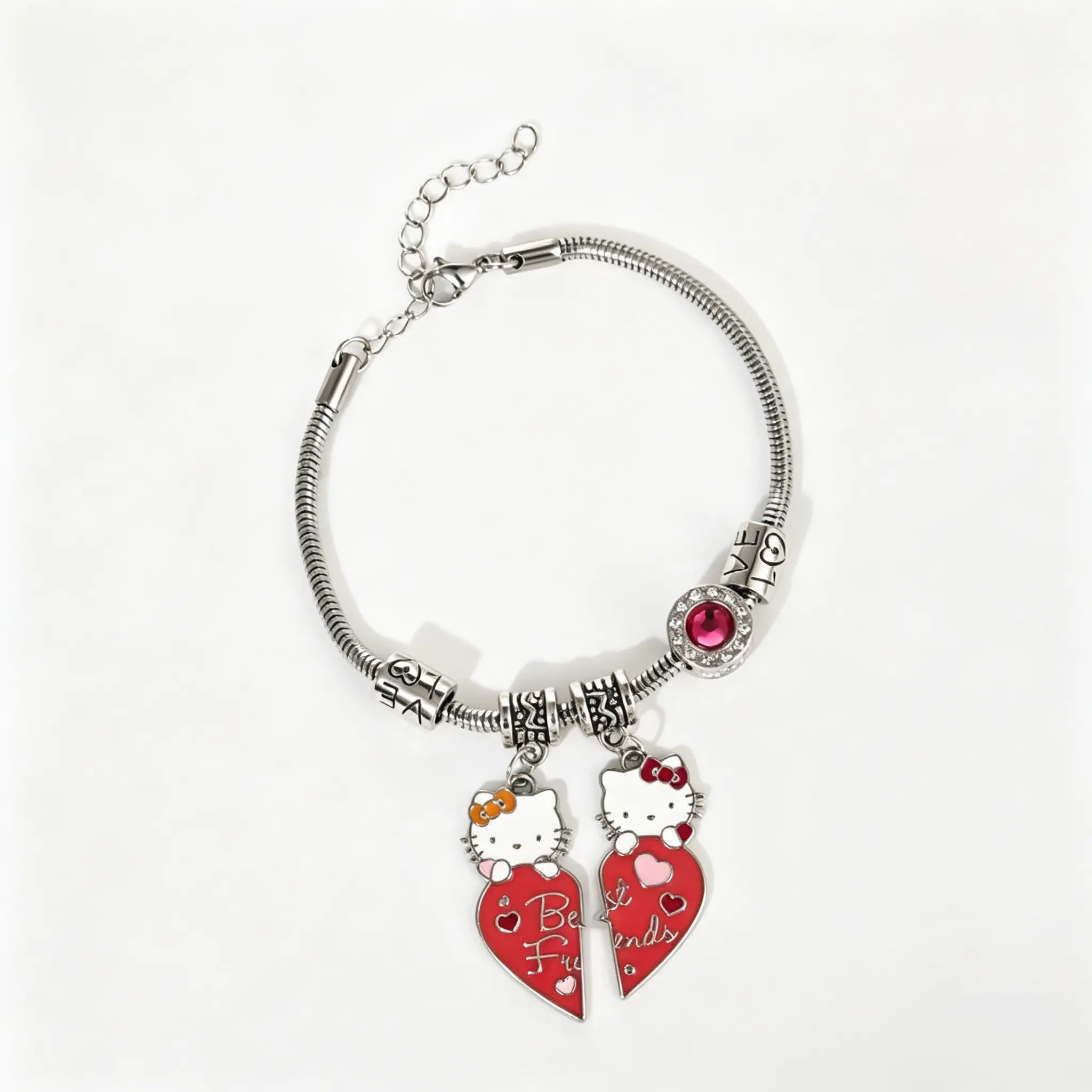 Hello Kitty Heart Shaped Bracelet Sanrio Licensed Cute Adjustable Fashion Jewelry for Girls & Women
