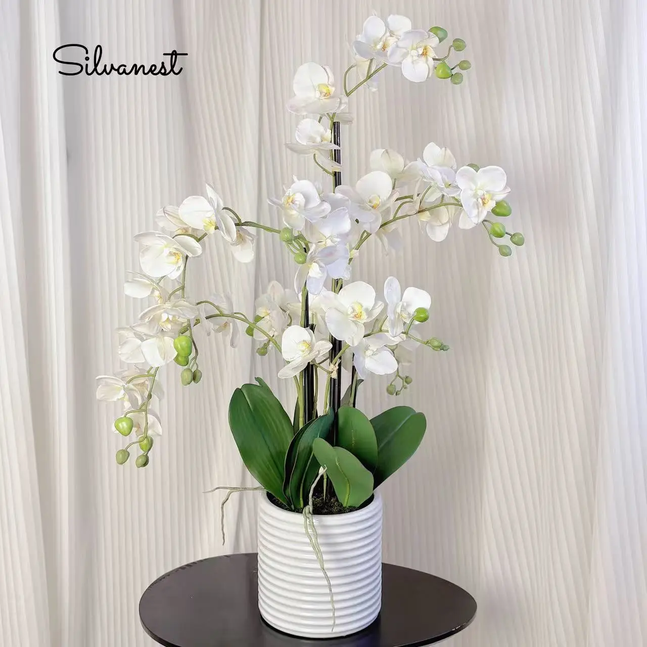 【Summer Deal】Silvanest 26-in Silky Photorealism White Artificial Orchid Plant in Ceramic Pot - Study Plant Decor, Home Decor Accent, 26 Inch Realistic White Artificial Orchid Plant, Floral Decor