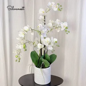 【Spring Deal】Silvanest 26-Inch Realistic White Artificial Orchid Plant in Ceramic Pot - Home Decor