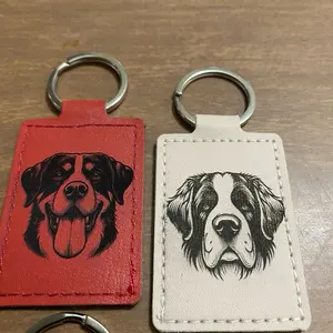 Custom Leather Dog Keychain - United States Made, Available in Multiple Colors with Dog Illustration Design