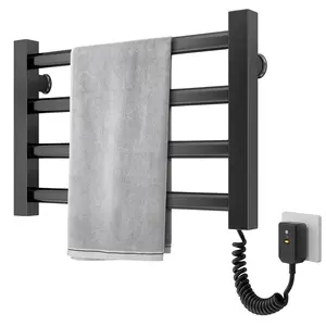 L-LINK Towel Warmer Heated Towel Rack Wall Mounted Electric Towel Drying 4 Bars Aluminum Heated Racks for Bathroom Plug-in Bath Towel Heater (17.8 x 2.5 x 11.8 inches) (Black)