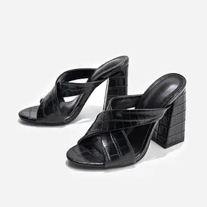Large Size Women's Shoes 41-43 Half Slippers Thick Heel High Heel Sandals Comfortable Fit Versatile Use