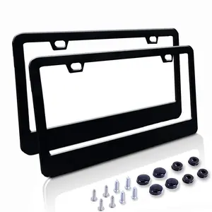 Car License Plate Frame - Matte Stainless Steel License Plate Covers with Free Screws Fasteners + Black Screw Caps (2 Pack-Black) bling license black license Matte Black
