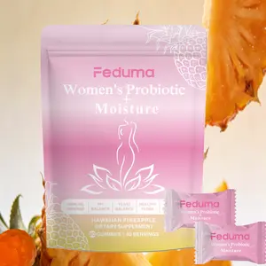 Feduma Women's Probiotic + Moisture Hawaiian Pineapple Gummies 80 Count for Immune Defense pH Balance & Healthy Flora