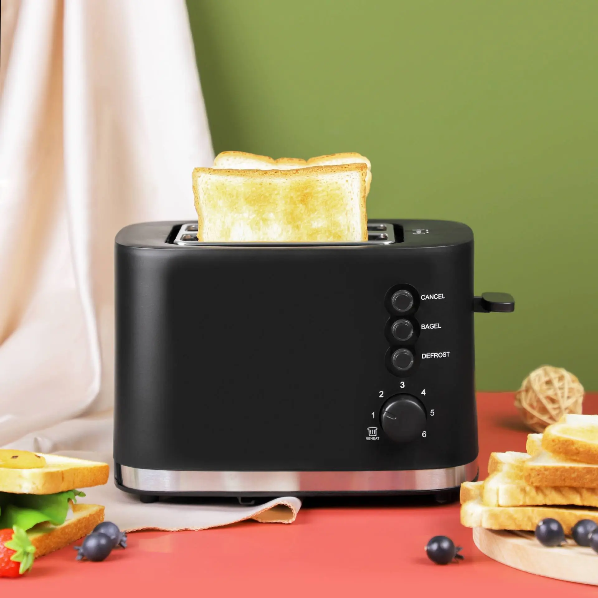 Compact Stainless Steel Bread Toaster - Kitchen Appliance with Quick Toasting, Removable Tray, Small Footprint for Home Daily Breakfast Use