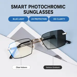 2-in-1 Photochromic Reading Glasses, Blue Light Filter & UV Block, Lightweight Semi-Rimless Readers for Indoor Work & Outdoor Activities, Anti Glare, Eye Protection for Seniors soft silicone nose pad