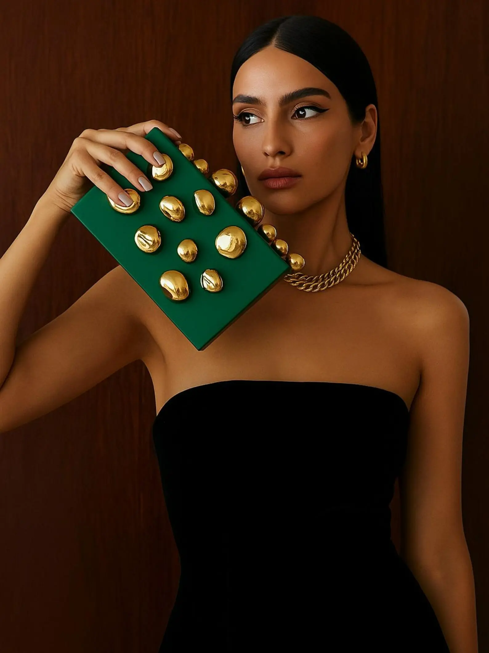 Women's Bold Gold Nugget Acrylic Box Clutch Purse for Night Out