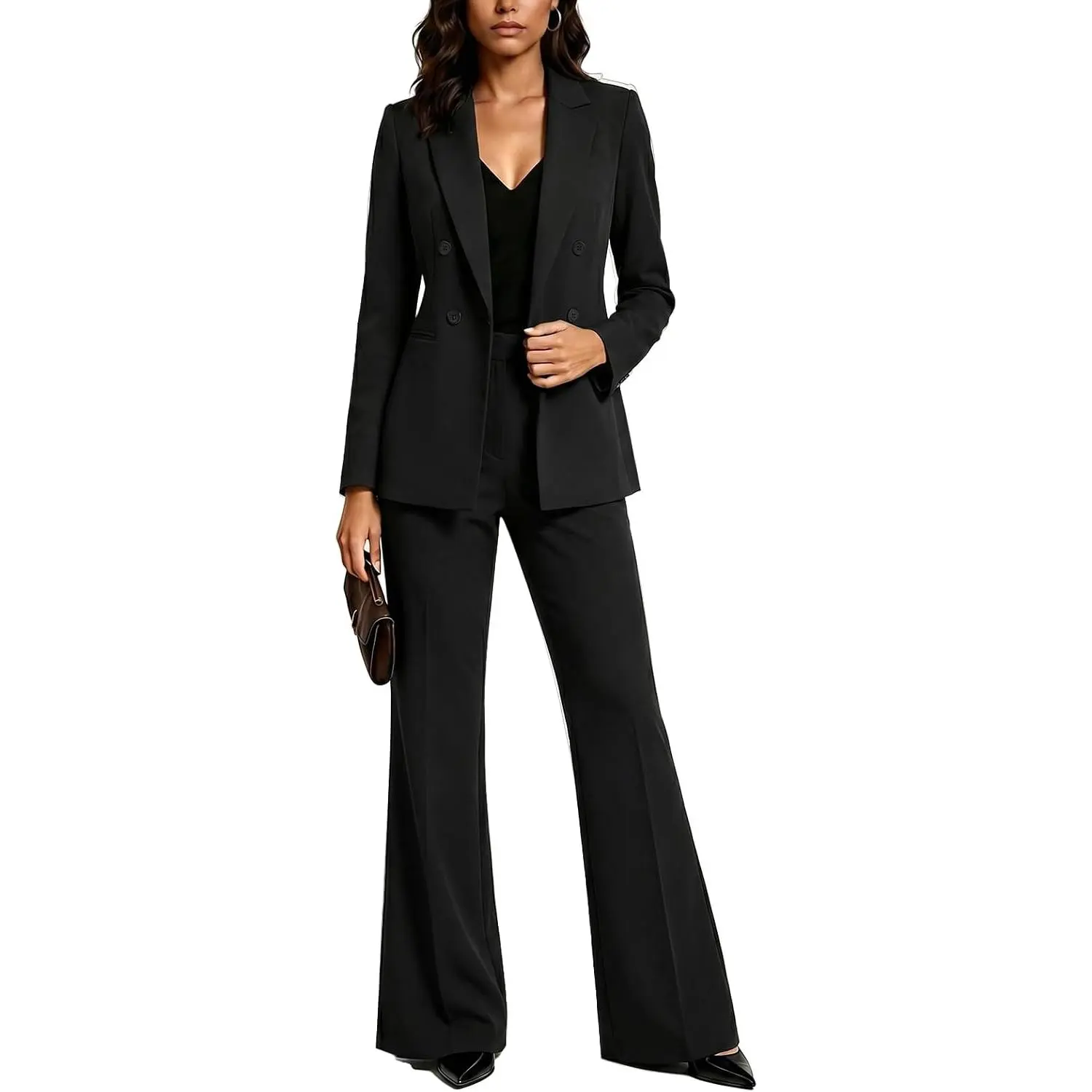 Women's 2 Piece Suits Business Casual Outfits Long Sleeve Solid Blazer Pantsuits Professional Office Work Sets