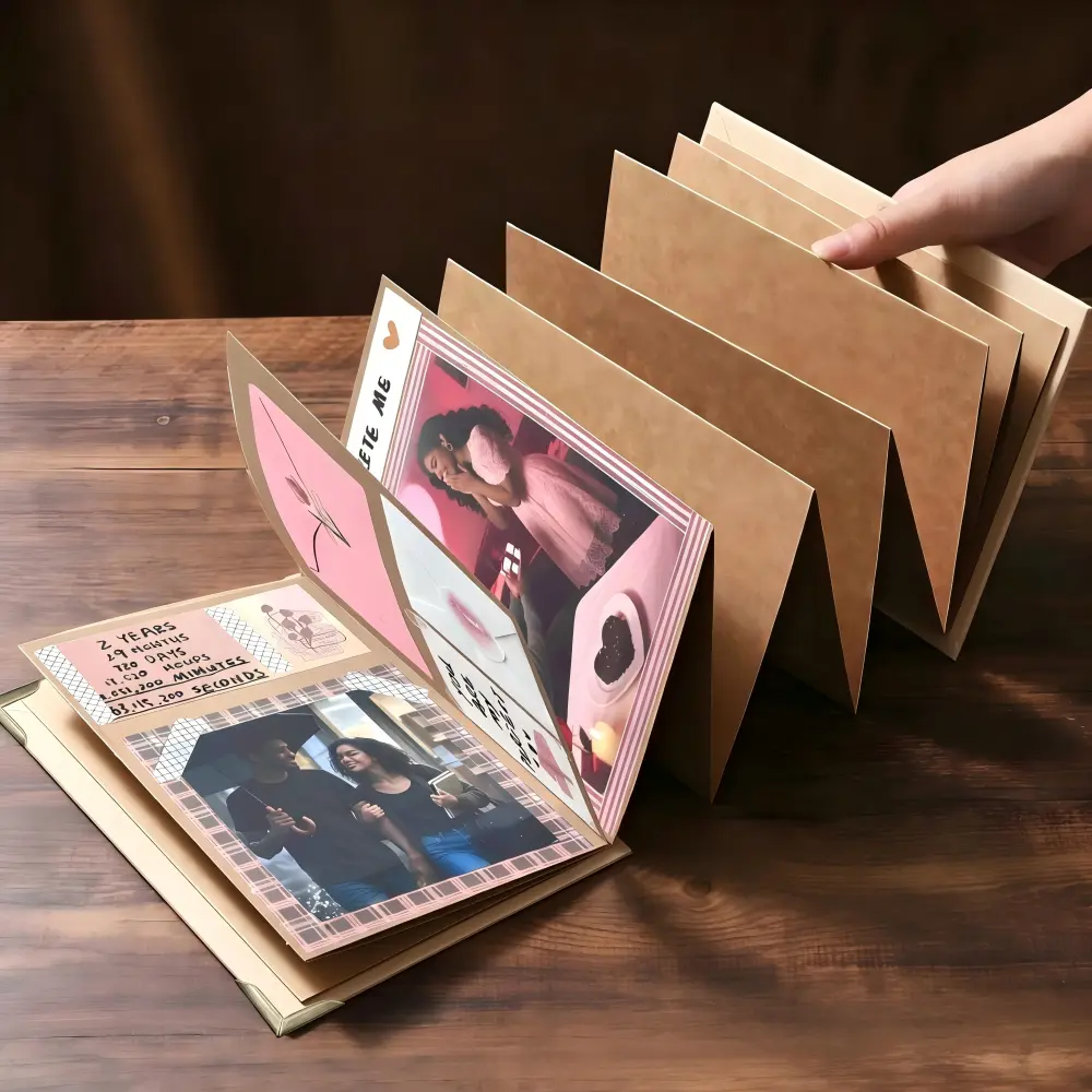 Accordion Foldable Scrapbook Photo Album (99+ in) - Paper Scrapbooking Memory Preservation Home Decor, Ideal for Weddings, Boyfriend Gifts