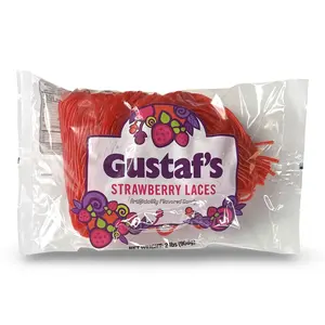 Gustaf's Soft Chewy Strawberry Flavor Licorice Laces Snack Candies, Bulk 2 lb Bags