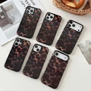 Tortoise Shell Phone Case for Women Girl Shockproof TPU and Hard PC Protective Cover - Amber Brown Leopard