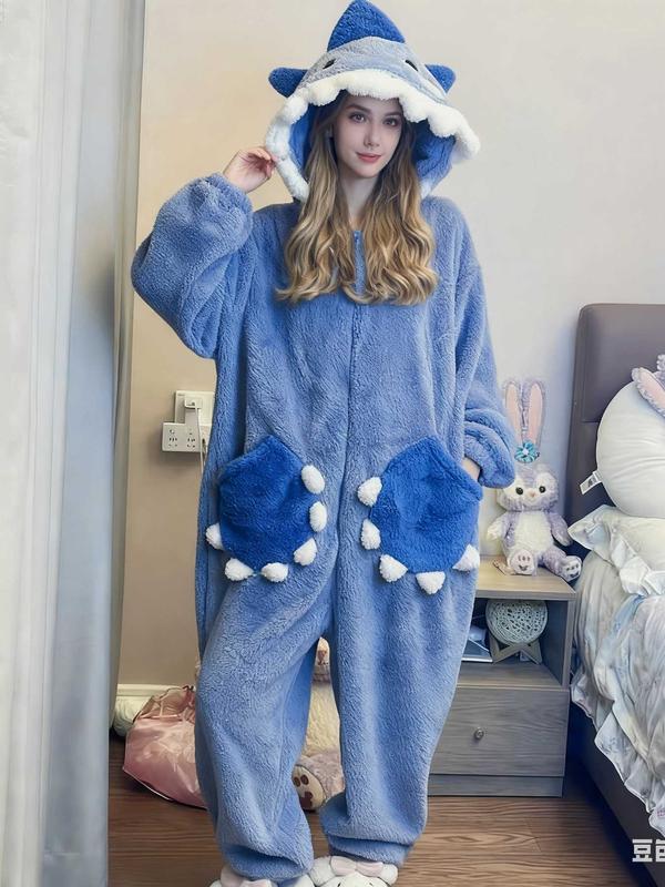 1pcs Women's Cute Cartoon Bear Hoodie Dress, Unicorn Design Winter Role Play Onesie, Christmas Party Casual and Pajamas