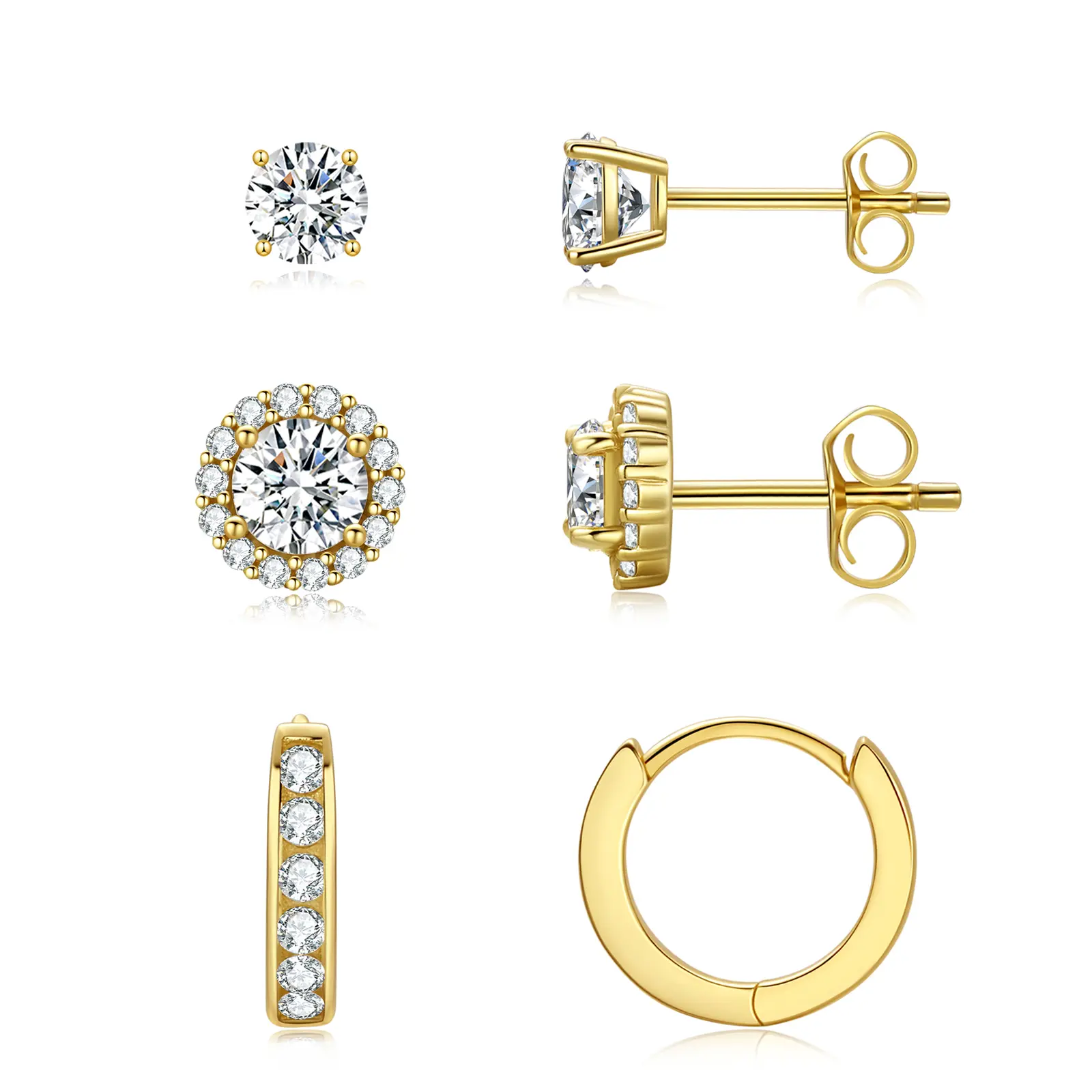 MISS GLORAEL Earring Stack Set for Women, Copper Hoop & Rhinestone Flat Back Studs for Daily Piercing, Fashion Costume Jewelry, Flat Back Earrings, Rhinestones, Bling Earrings