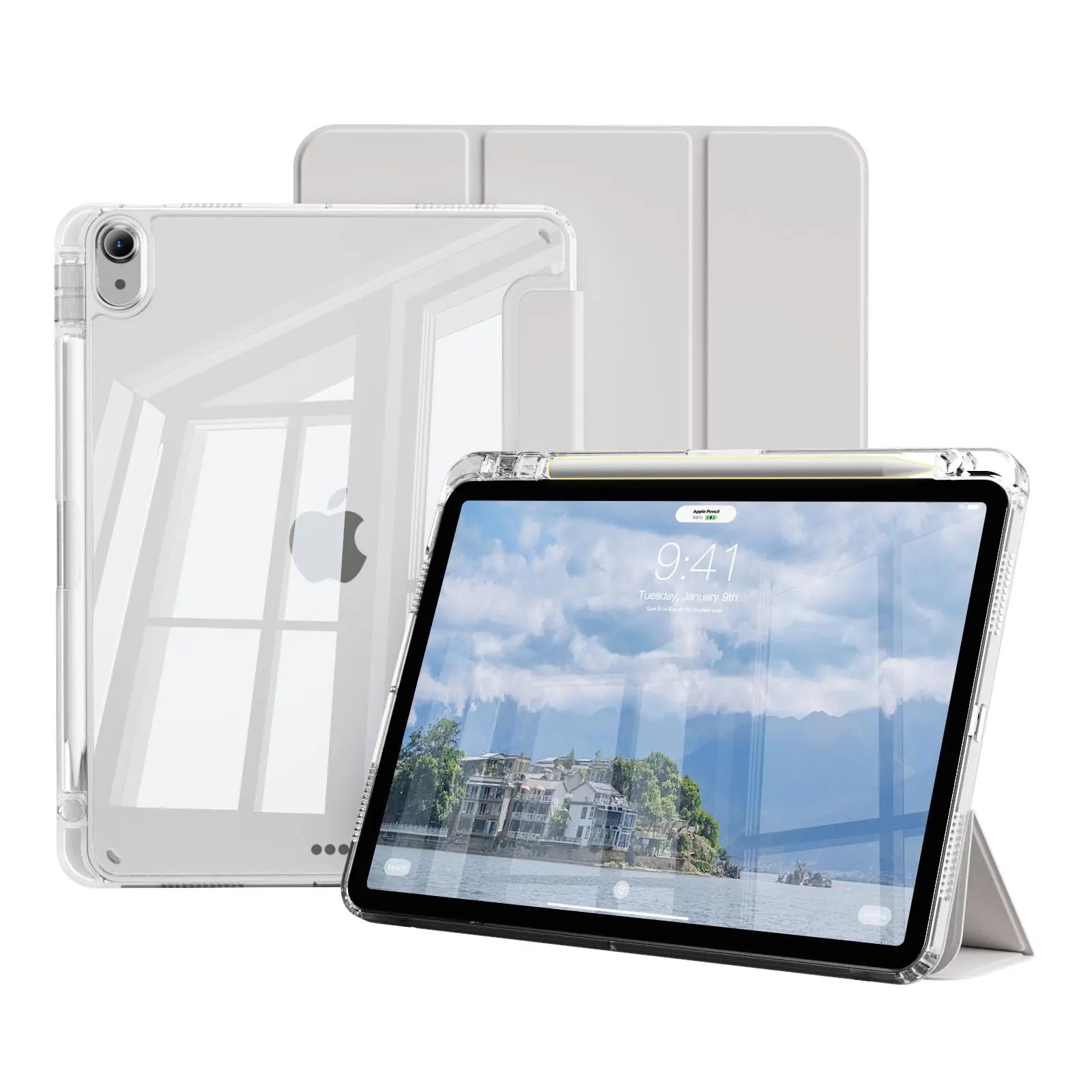TPU Hybrid Tablet Cover with Pen Slot, Transparent Anti-Yellowing Back Panel, Ultra-Thin Lightweight Accessory with Auto Wake/Sleep for Multiple iPads (11th A16, 10th A14, Mini 4/5/6/7 A17Pro, Air 6/7 M4, M2/M3, 7th/8th/9th), Accessories, Covers
