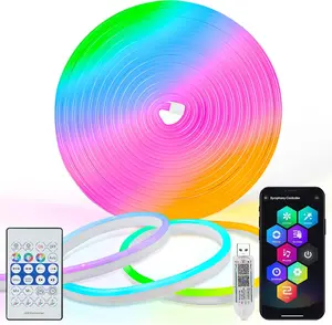 Smart Neon Rope Light, 16.4Ft RGB Color Changing IC Neon Rope Lights with App Remote Music Sync, Silicone Waterproof Flexible DIY Rope Strip Lights for Living Room Gaming Party Outdoors Decor