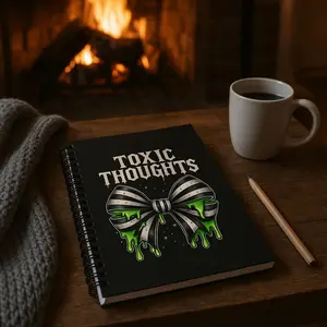 Toxic Thoughts Gothic Spiral Notebook Spooky Cute Journal with Black & White Bow + Green Slime | Aesthetic Dark Academia Stationery | Creepy Cute Spiral Bound Writing Notebook | Halloween Goth Gift Witchy Vibes Grunge Emo Journal