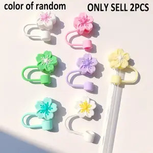 2 sets of floral-shaped straw tip covers, reusable dust and leak-proof straw stoppers, cup accessories, Straw Spout Lid, suitable for holidays, Valentine’s Day, Thanksgiving, and festive parties.