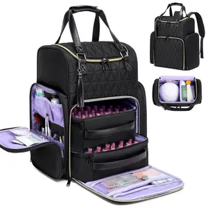 Nail Bag Organizer Case Backpack Holds 80 Bottles 15ml Nail Lamp Portable Travel Bag for Manicure Tools with 2 Removable Nail Cases Waterproof 300D Polyester Fabric