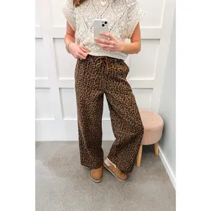 Pull-On Leopard Denim Pants