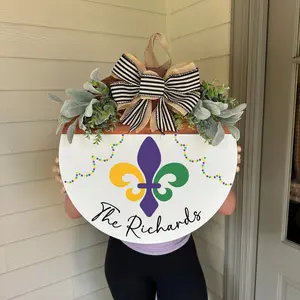 Mardi Gras Door Hanger, Mardi Gras Wreath, Mardi Gras Decor, Mardi Gras Home Decor, Front Door Hanger, Personalized Mardi Gras Decor