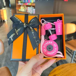 Dopamine Detachable Barbell and Dumbbell Keychain Set with Gift Box, Gym Fitness Bag Pendant, Braided Rope Barbell Board, Water Bottle Holder