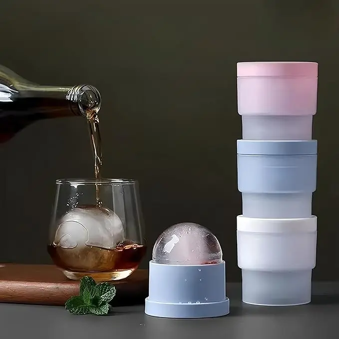 Ice Ball Molds - 2.5" Large Spherical Ice Cube Trays for Whiskey & Cocktails, Reusable Silicone Freezer Mold for Cold Drinks, Slow Melting Whiskey Ice Balls for Cocktails Cold Drinks
