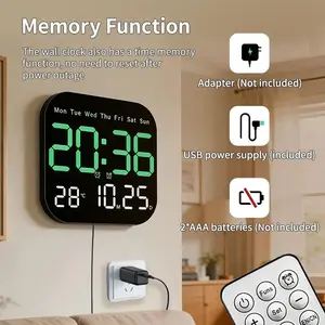 Smart large-screen digital living room wall clock or stand with remote control, battery-powered LED wall clock with calendar, time and temperature display, LED alarm clock as well as home decoration, Valentine's Day gift
