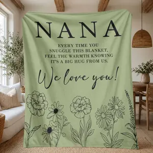 Nana Floral Flannel Blanket    Personalized Grandmother Typography Print    Soft Cozy Lightweight Decorative Bedding    Ideal For Mothers Day    Birthday Anniversary Gifts    Couch Sofa Chair Nap Office Use