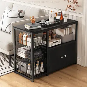 Three-Layer MetalStorage Rack with 3 Mesh Baskets, Freestanding Kitchen Organizer, Space-Saving Cabinet, Suitable for Food Warehouse, Bathroom, Garage, Countertop Organization| Classic Black Shelving| Freestanding Cabinet, Kitchen Storage