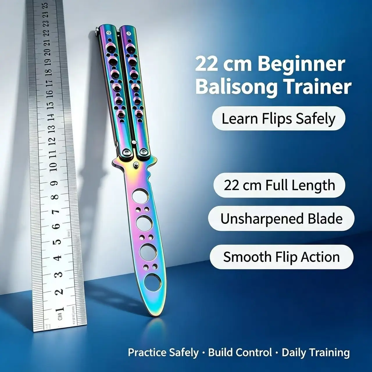 Rainbow Balisong Trainer Butterfly Fly Knife for New Beginners, Fully Unsharpened All Metal Safe Training Tool for Practicing & Mastering Flipping Techniques