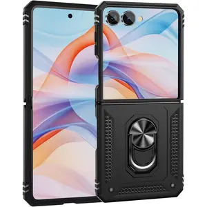 Compatible with Samsung Galaxy Z Flip 7 Case with Hinge Protection and 360°Rotate Ring Magnetic Kickstand. [Military-Grade] Phone Case for Galaxy Z Flip 7, Black