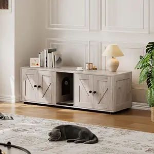 Double Cat Litter Box Cabinet - Hidden Litter Box Tv Stand, Modern Litter Box Furniture Hidden for 2 Cats, Front Entry, Cat House, Side End Table, TV Stand with Cat Litter Box