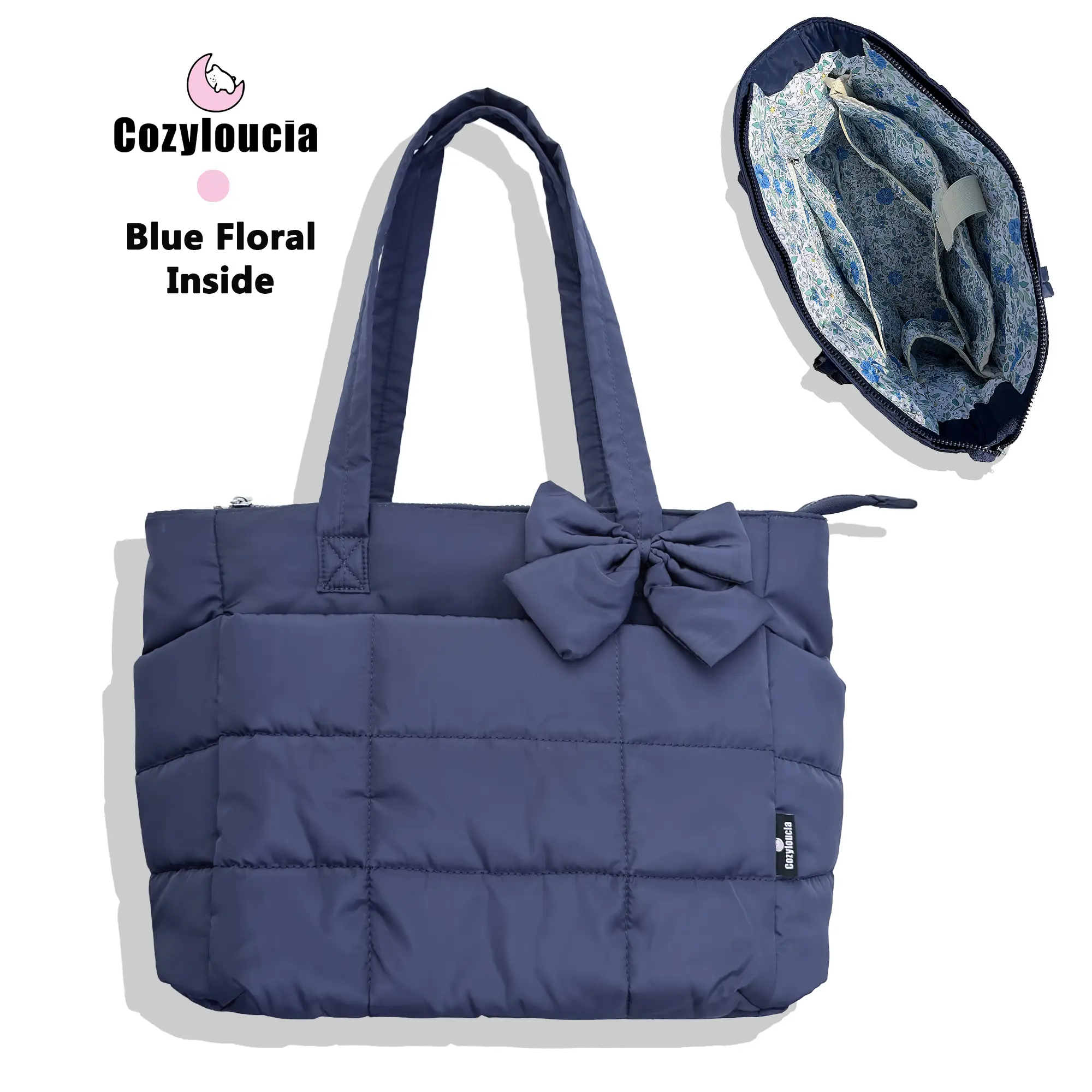 B-Navy Blue -Blue Floral -Bow