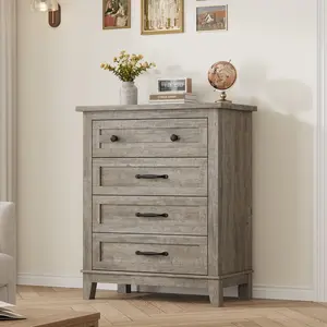 Garvee 4-Drawer Vertical Dresser, 34.8 in Tall, Freestanding Wooden Chest with Large Storage, Ideal for Bedroom and Living Room, Available in Grey and Black