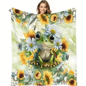 Soft and Warm Flannel Cozy Frog Pattern Throw Blanket - Versatile for Couch, Bed, Office, and Travel - Perfect Gift for All Seasons