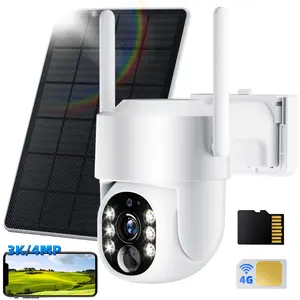 4MP 4G LTE Cellular Solar Security Cameras Wireless Outdoor , No Internet Needed, No WiFi 360° Solar Powered Camera w/SD Card SIM Card, Full Color Night Vision, AI Detection, 2 Way Audio, for Jobsite, Stable, Farm, Camper
