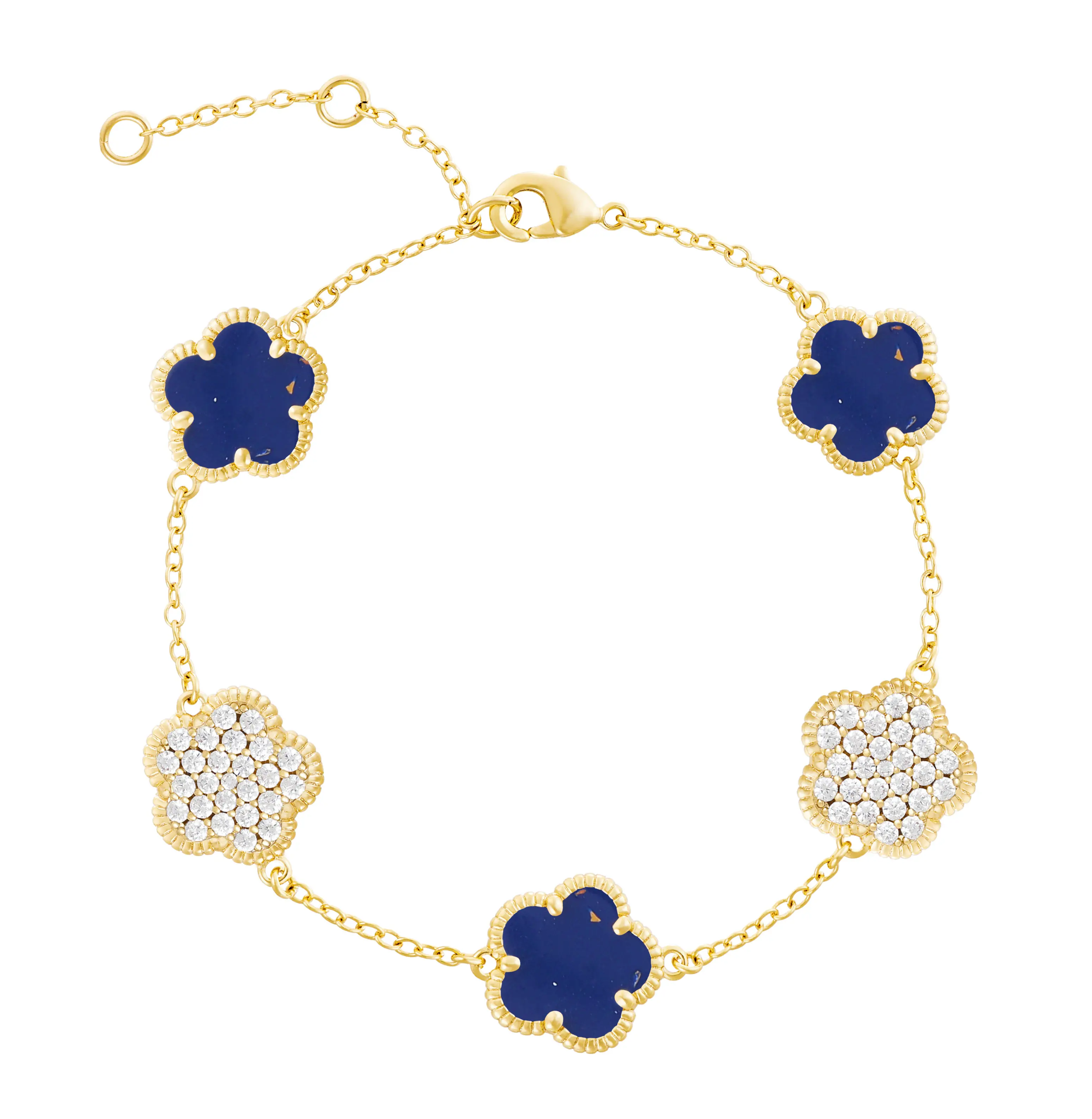JANKUO Flower 14K Goldplated, Dark Sapphire & Cubic Zirconia Double Sided Bracelet