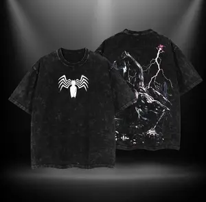 Washed Tee The Dark Style Symbiote Spidey V5 Double Printed Oversize Lightweight Acid Washed Tee TV Show Graphic Top Cotton Gift T-Shirt For Comic Lover, Gift T-Shirt For Movie Lover