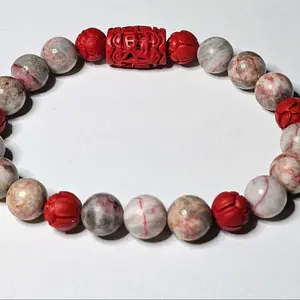 Natural Cinnabar Crystal Bead Bracelet 8mm Lucky Good Luck