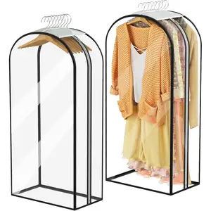Garment Bags for Hanging Clothes 40" Long Ultra Clear Suit Bags for Closet Storage Moving Travel 10" Gussets for Coat Dress Shirt Sweater 2 PCS