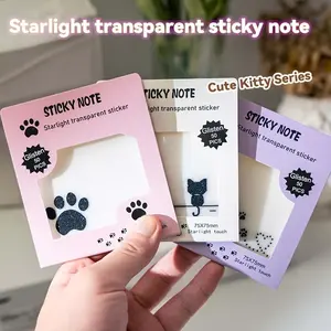 Cute Cat Paw Kitty Pattern Sticky Note, 1 Count/50 Sheets Glitter Clear Starlight Sticky Note, Sticky Memo Pad Sticker for Book, School & Office, Adhesive Stickers