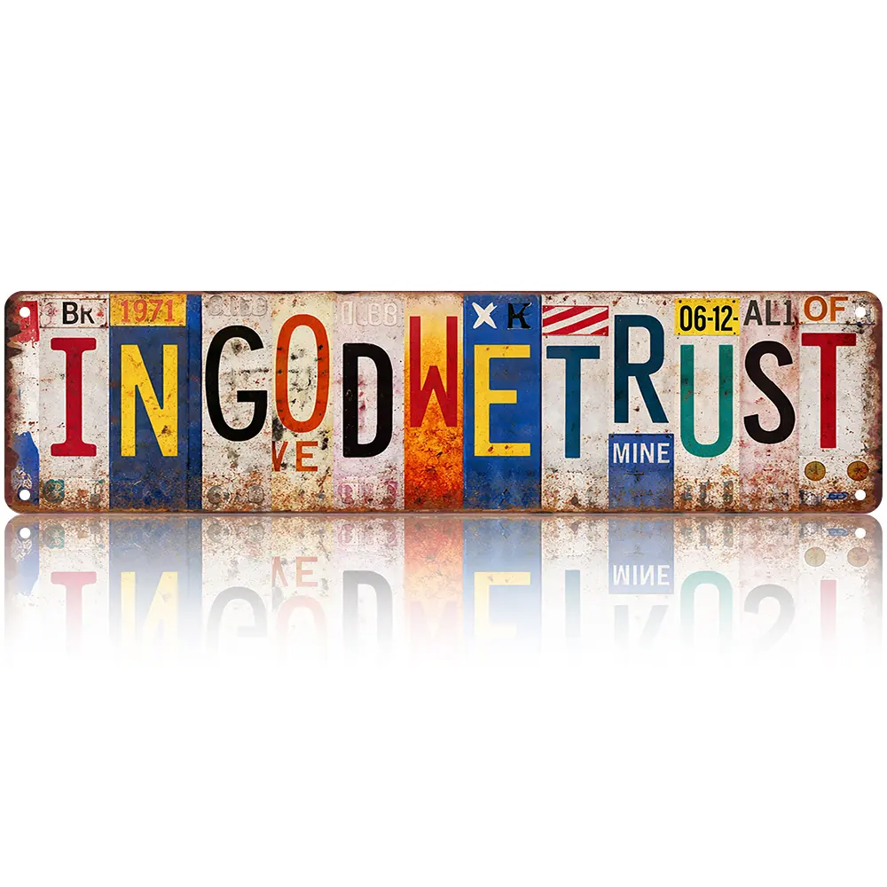 Retro "In God We Trust" Aluminium Sign, 16×4 In Faith-Themed Rust-Resistant Ready-to-Hang Wall Decor for Home Office, Spiritual Gift for Boyfriend (Home Supplies Plaque)