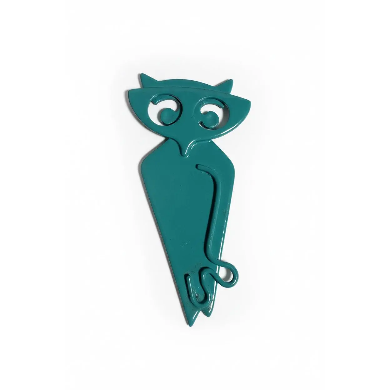 Vintage 1960s Transformative Teal Owl Brooch | MCM Stylized Enamel Pin csbh