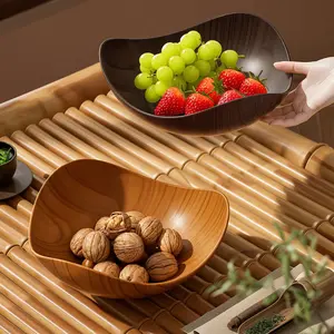 2-4pcs Walnut Wood Grain Artistic Irregular Fruit Bowl, Modern Minimalist Home Decor, Scandinavian Style, Holiday Luxury Gift