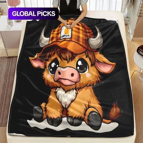 Cute Highland Cow Pattern Graphic Throw Blanket, 1-Count Soft Cow Print Throw Blanket for Air-Conditioned Rooms, Naps at Home, Office, Travel or Camping, Soft Blankets #GLOBAL PICKS