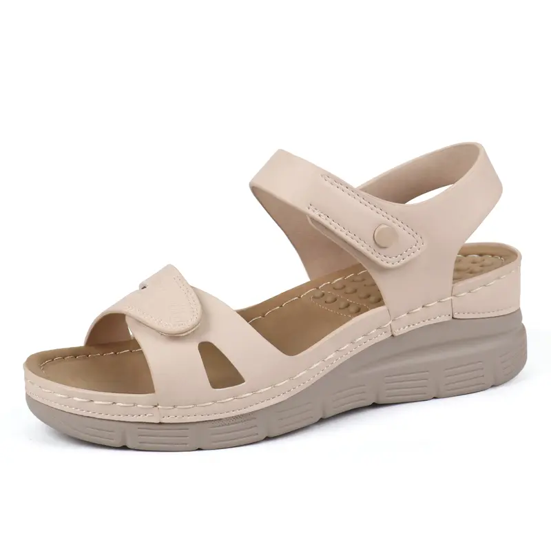 Ortho+rest Women's Adjustable Strap Chunky Sole Sandals - Hook and Loop Velcro, Synthetic Platform Heel, Comfy Arch Support, EVA Flexible Sole, Footbed Casual Walking Elegant Footwear