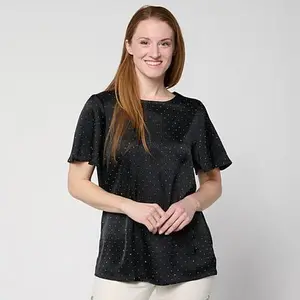 DG2 by Diane Gilman Rhinestone Embellished Flutter Sleeve Top