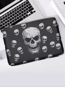 Skull Print Laptop Backpack, Soft Notebook Sleeve, Fits Laptops & Tablets, Halloween Zippered Storage Bag, Casual All-Season Use
