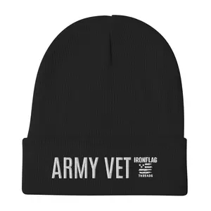 Iron Flag Threads Army Vet Embroidered Beanie - Comfortable and Durable Winter Hat for Veterans