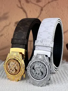 2026 New Belt Men's Automatic Buckle - Diamond USD Decorative Alloy Buckle, Casual Belt, Rhinestone Buckles Belt, Men's Daily Accessories - Ideal Gift for Dad, Husband, Boyfriend (Father's Day, Valentine's Day, Christmas)
